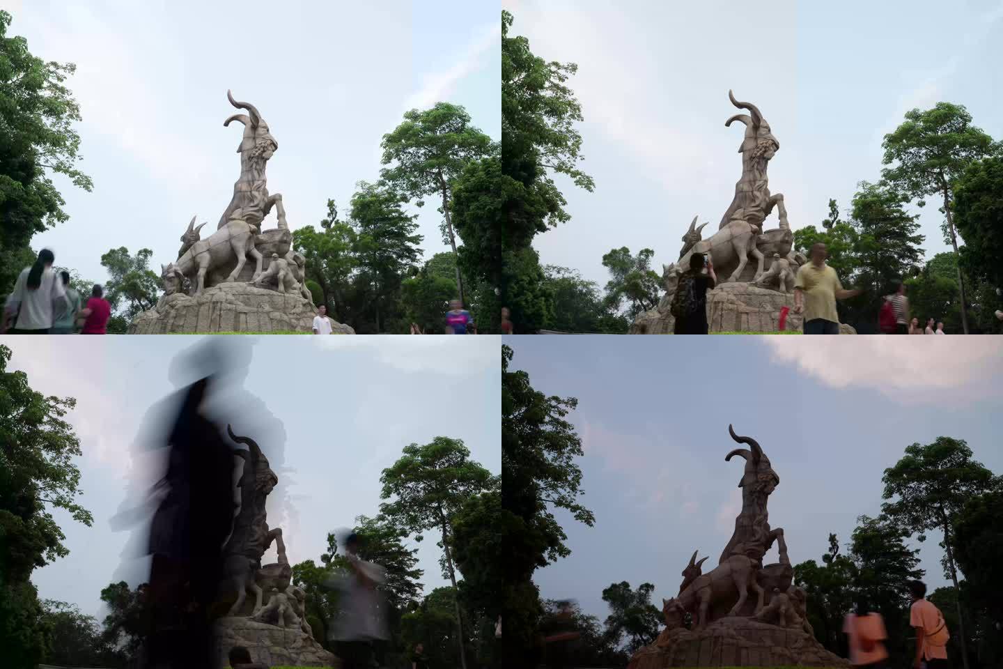 8K延时拍摄，羊城广州五羊雕像前游客打卡