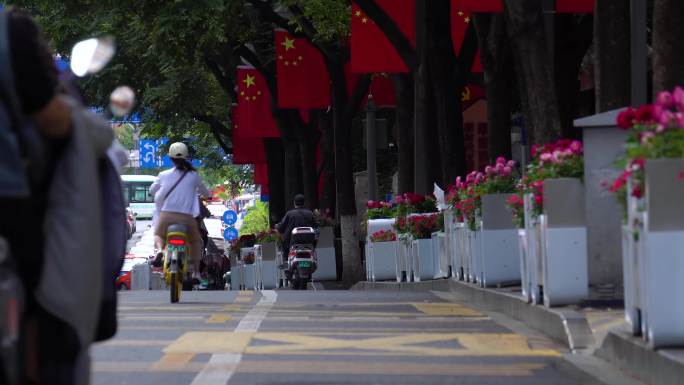 国庆节开满鲜花的昆明街道