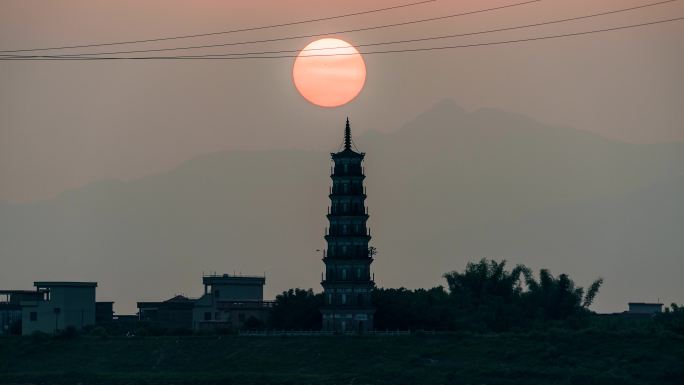 清远市清代建筑政江塔日落延时4k影像素材