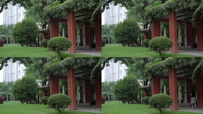 8K实拍，广州流花湖公园红砖绿树古雅走廊
