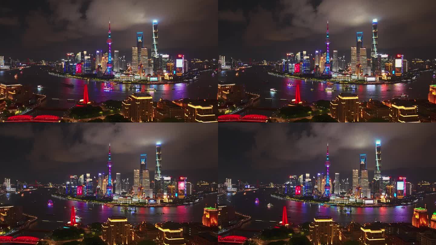 上海黄浦江外滩航拍夜景延时
