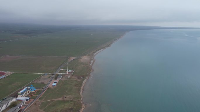 青海湖晴天蓝色湖泊航拍素材