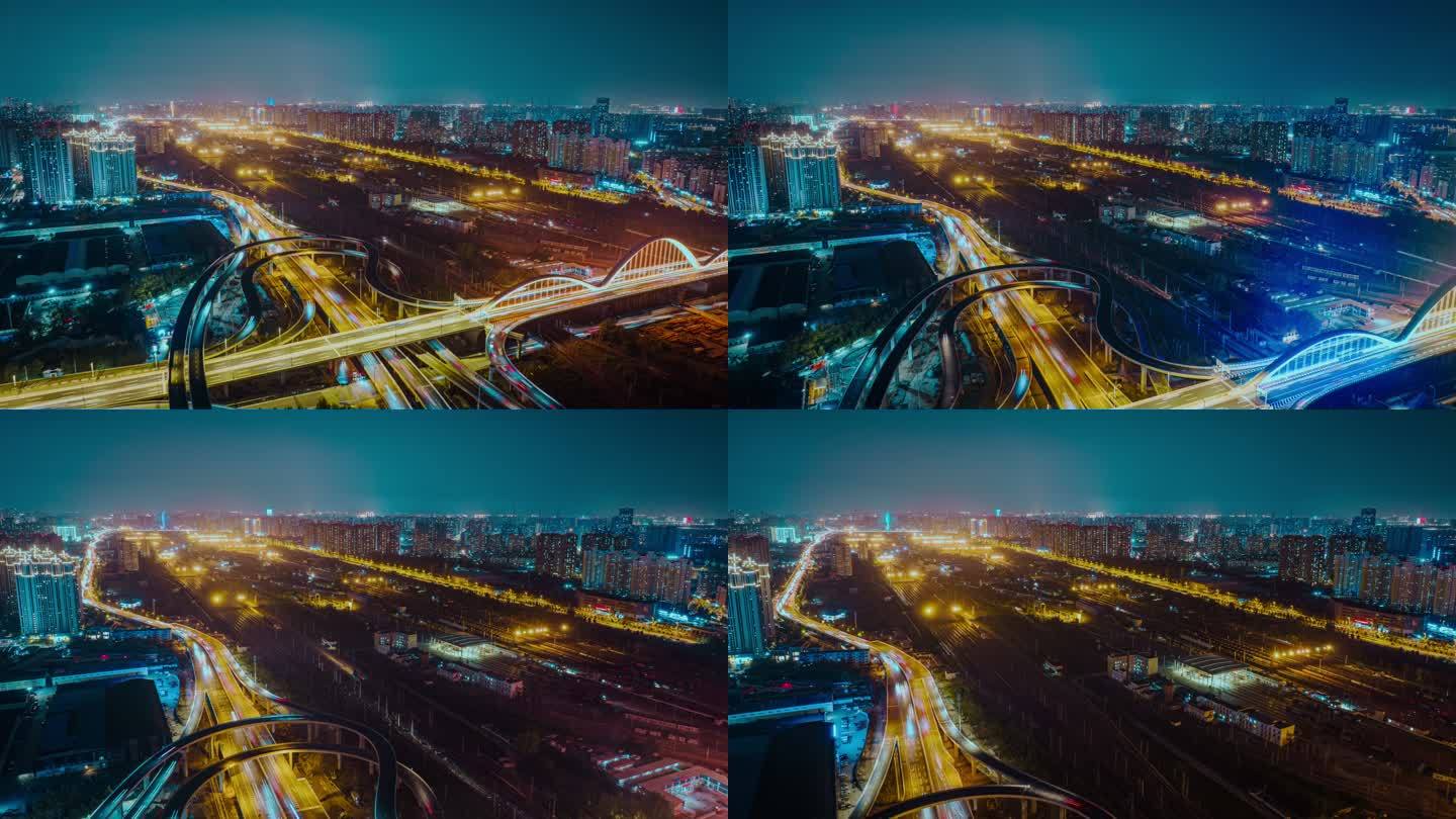 郑州铁路北站京广快速路夜景航拍延时摄影