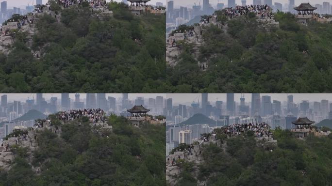 航拍国庆节期间的济南千佛山