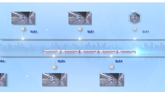 简洁高铁线路站点+时间线动画