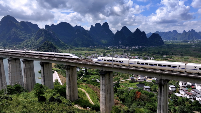 （合集）桂林喀斯特地貌高铁列车中国速度