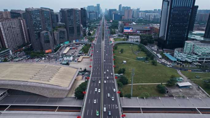 成都城市地标城南立交航拍凤凰神鸟图