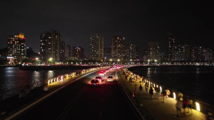 航拍珠海野狸岛日月贝夜景