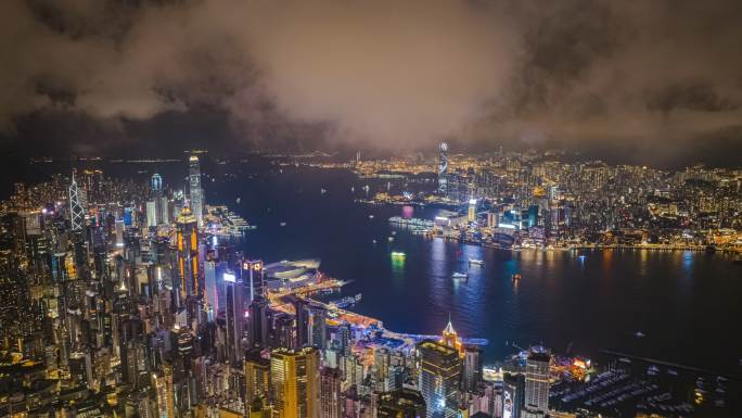 香港维多利亚港夜景延时片段