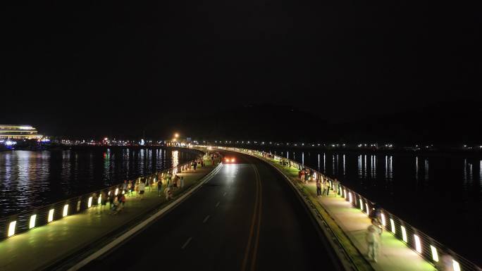 航拍珠海野狸岛日月贝夜景