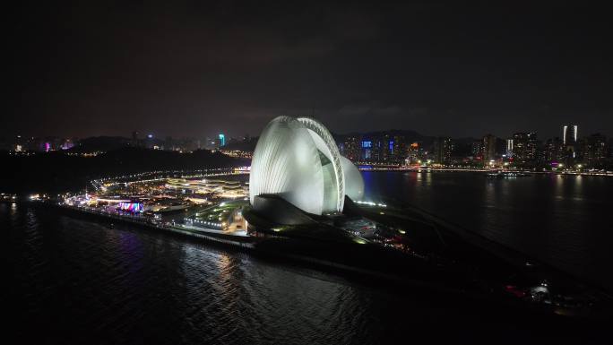 航拍珠海野狸岛日月贝夜景