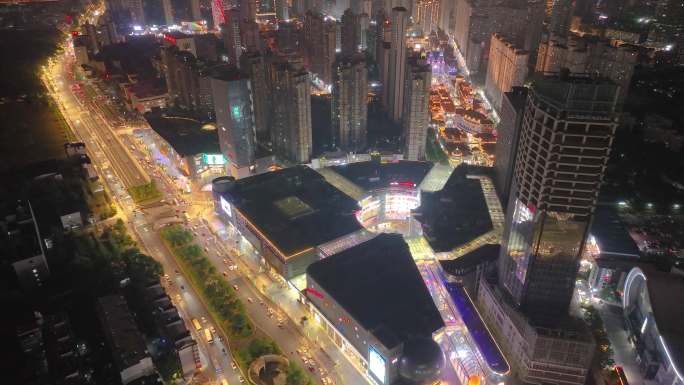 湖北武汉城市地标夜晚夜景航拍车流交通城市