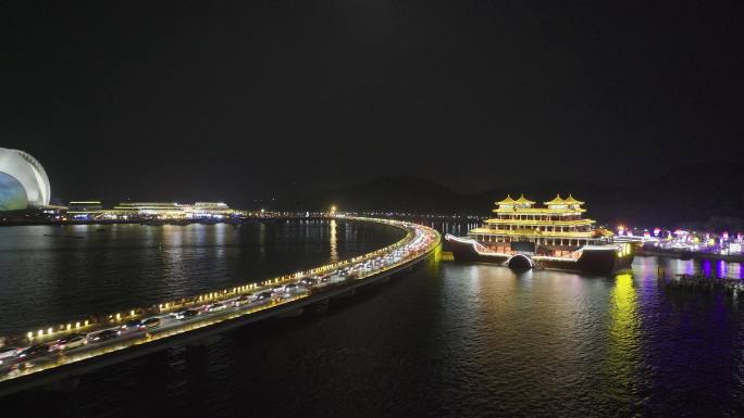 航拍珠海野狸岛日月贝夜景