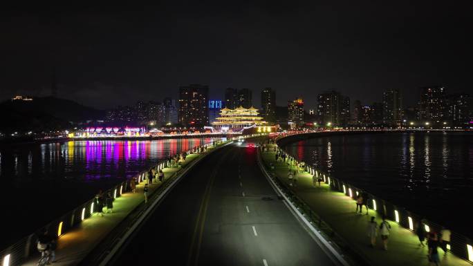 航拍珠海野狸岛日月贝夜景