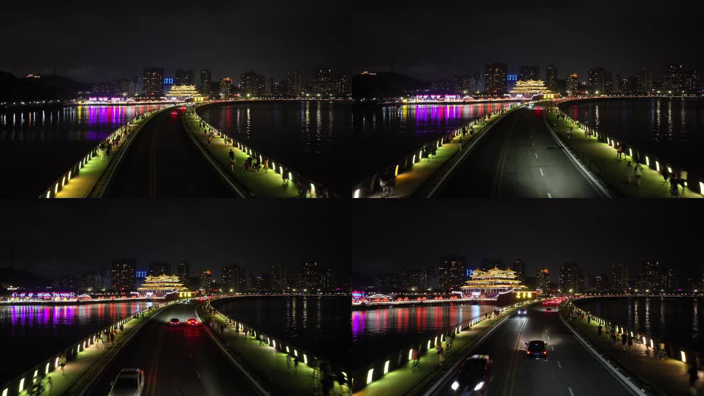 航拍珠海野狸岛日月贝夜景