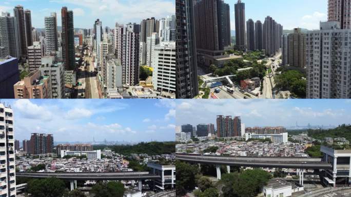 香港元朗区城区大气航拍4k