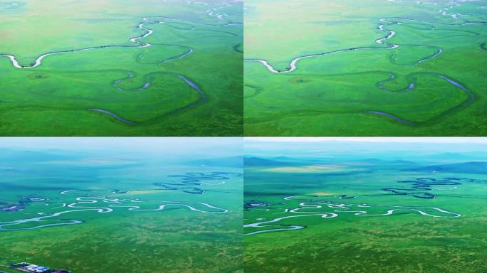 4K航拍内蒙古草原上蜿蜒的河流
