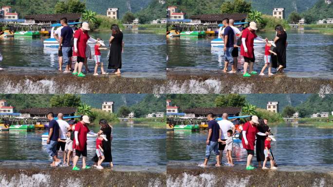 水坝都安响水关夏天玩水旅游宣传片素材