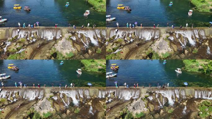 水坝都安响水关夏天玩水旅游宣传片素材