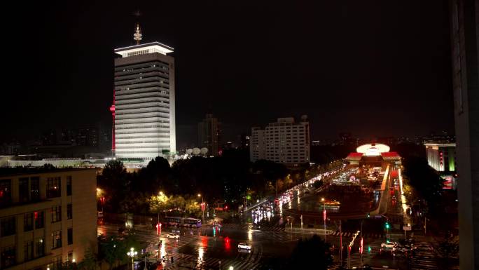 延时：北京节日雨中夜景中央电视台世纪坛