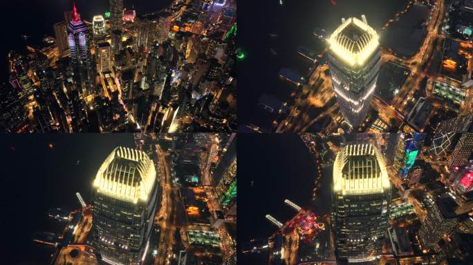 航拍香港城市内透夜景4K
