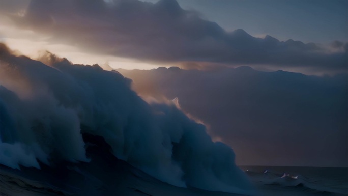 黎明日出海洋巨浪海浪翻滚浪花波涛汹镜头