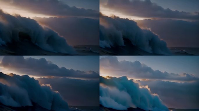 黎明日出海洋巨浪海浪翻滚浪花波涛汹镜头
