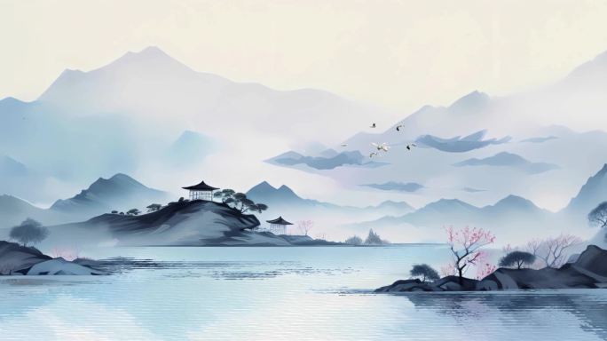 唯美中国风月色山水背景