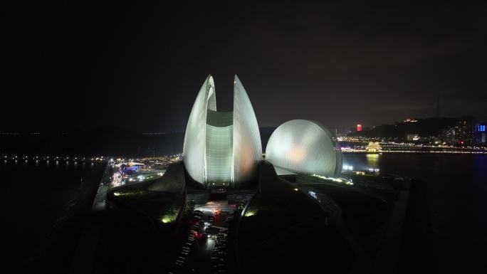 航拍珠海野狸岛日月贝夜景