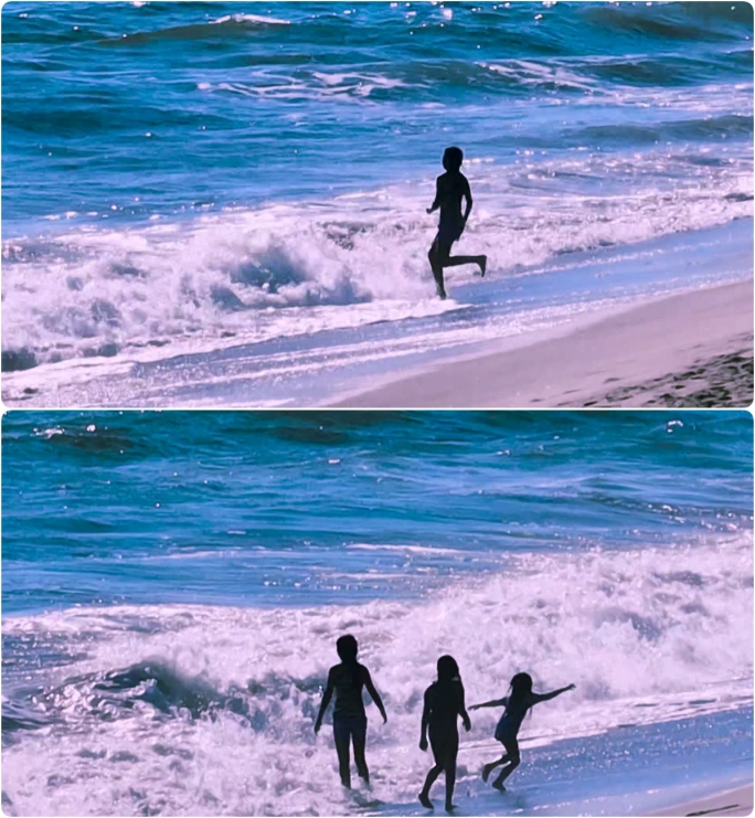 海边海滩海浪欢乐奔跑戏水小姑娘