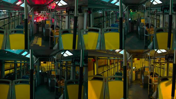 夜晚公交车厢视角过隧道