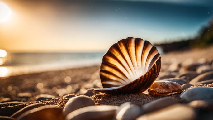 温馨阳光沙滩上的贝壳背景17