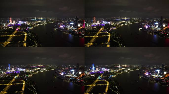 4k原素材-上海黄浦江夜景航拍