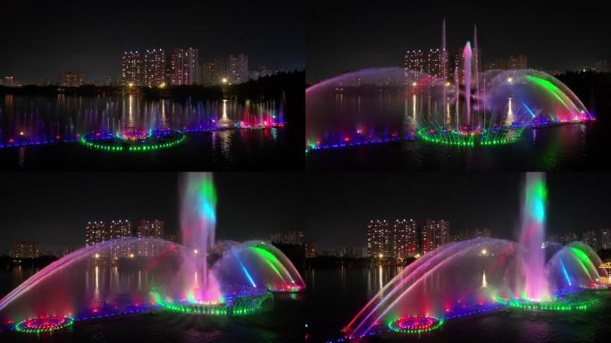 4k音乐喷泉与城市夜景