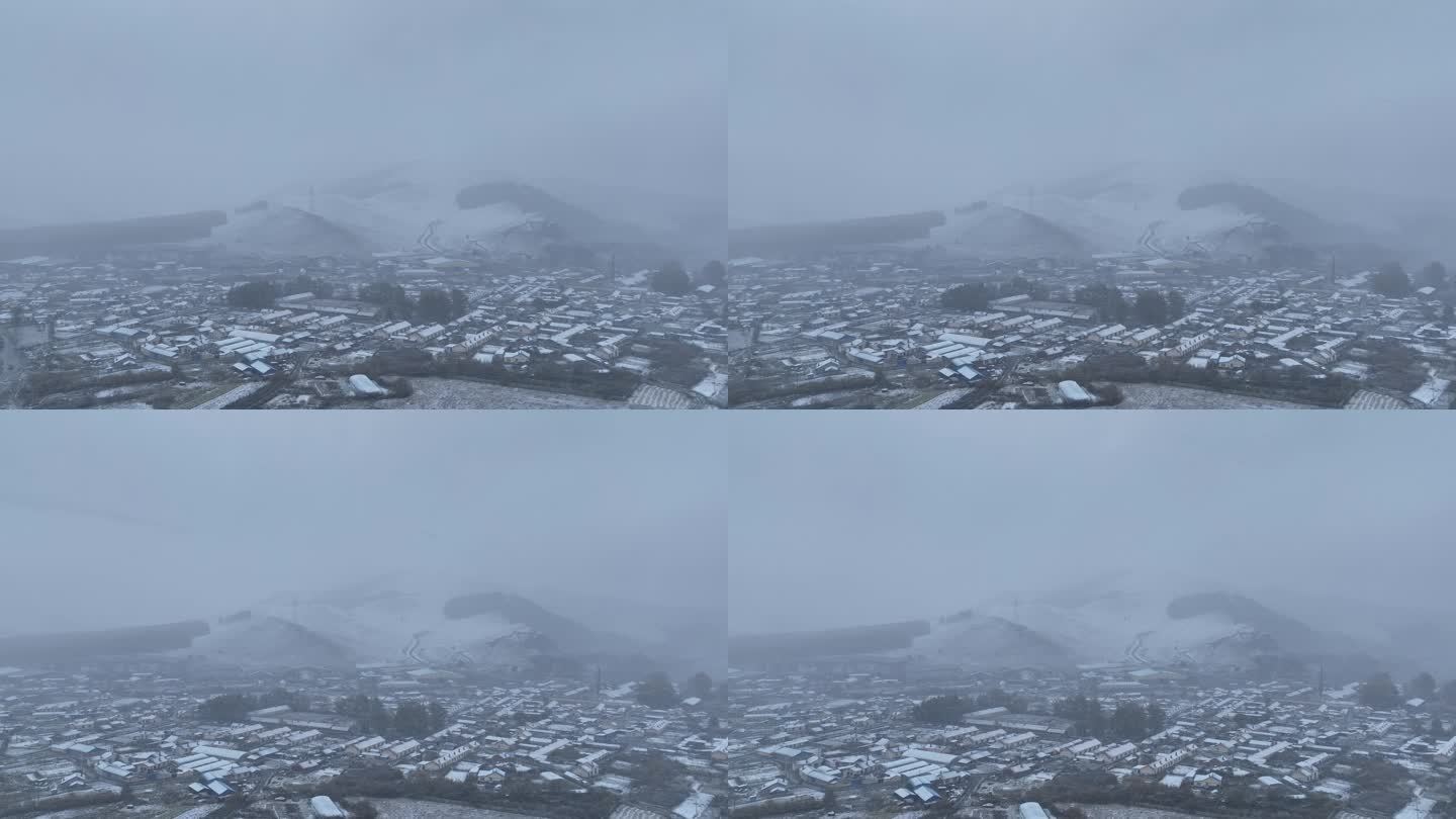 航拍风雪交加的山村