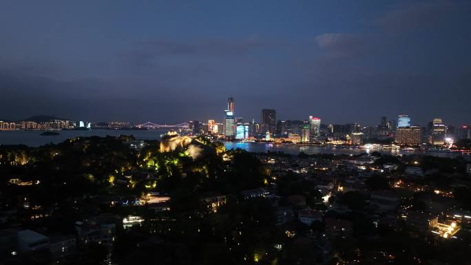 厦门鼓浪屿夜景航拍4k视频