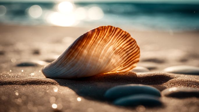 温馨阳光沙滩上的贝壳背景12