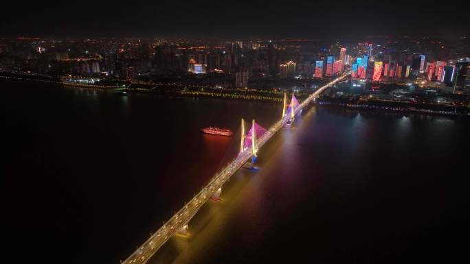 湖北武汉城市地标夜晚夜景航拍车流交通城市