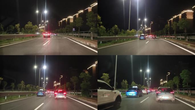 夜晚开车行车记隶夜路开过大桥城市道路行车