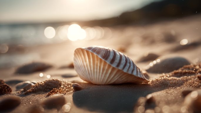 温馨阳光沙滩上的贝壳背景09