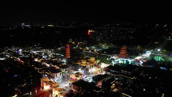 濮水小镇夜景航拍美丽中国繁华都市