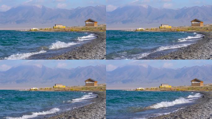 【正版4K素材】新疆赛里木湖水浪升格