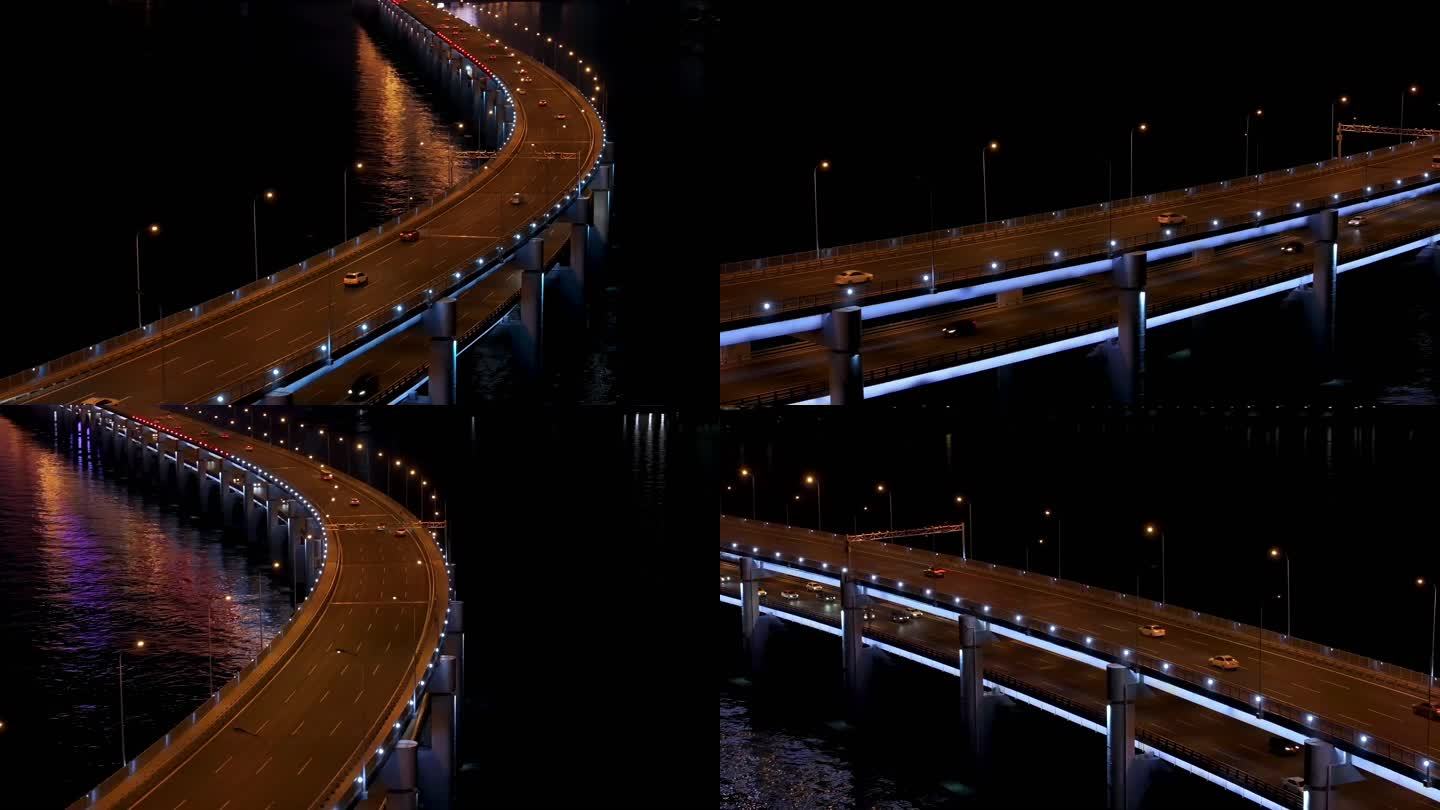 大连跨海大桥，夜景，4k高清夜景
