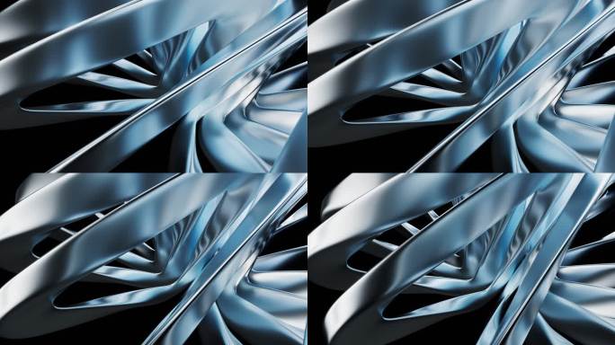 蓝色流动的金属曲面3D渲染