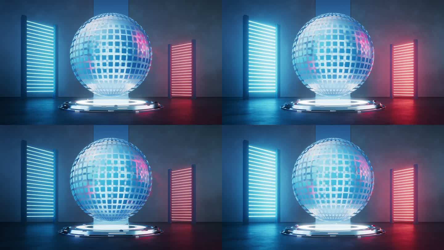 数字球体与科幻灯光场景3D渲染