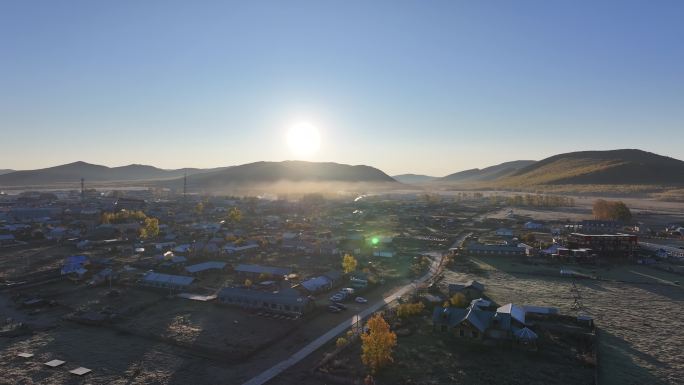 恩和俄罗斯民族乡日出航拍