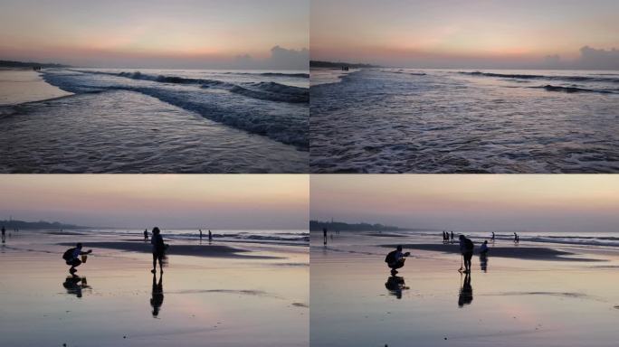 大海黎明天空晨光海岸线剪影水波海浪声