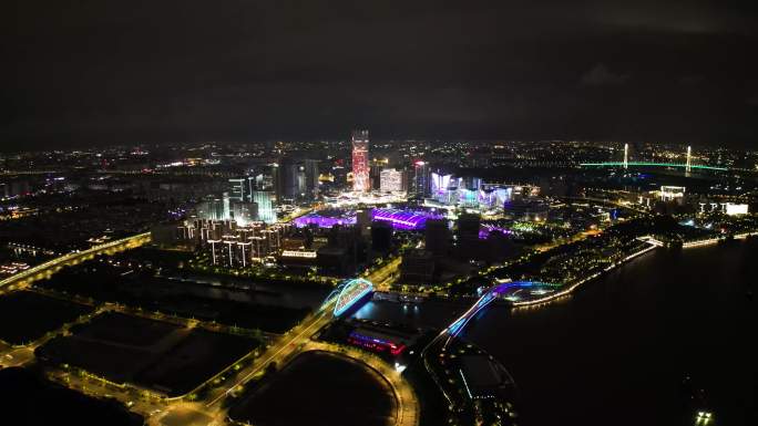 4k原素材-上海前滩夜景航拍