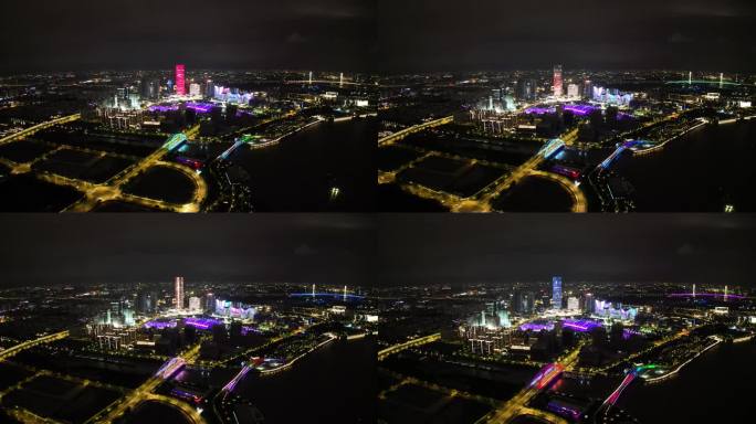 4k原素材-上海前滩夜景航拍