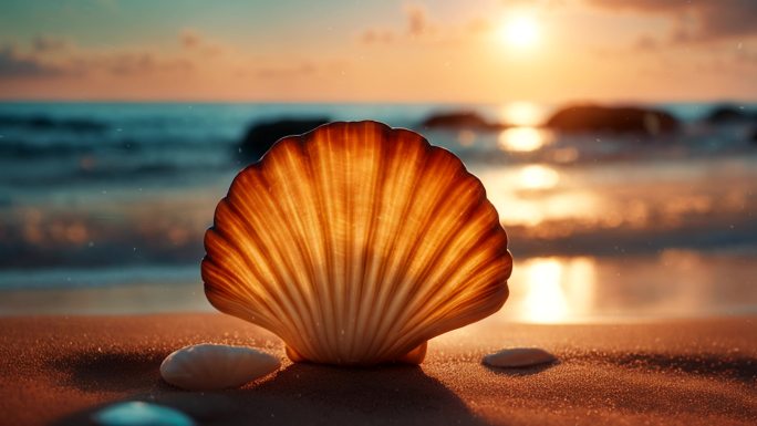 温馨阳光沙滩上的贝壳背景19